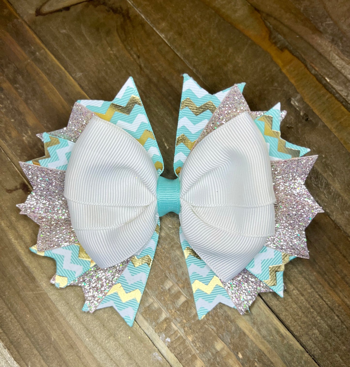 Aqua Chevron Hair bow- print